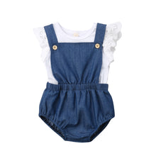 Load image into Gallery viewer, Infant Baby Girls Lace Ruffle Sleeve T Shirt Top + Demin Backless
